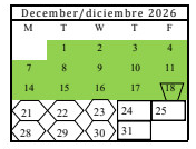 District School Academic Calendar for Hillcrest High (CONT.) for December 2026
