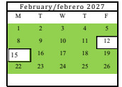 District School Academic Calendar for Hillcrest High (CONT.) for February 2027