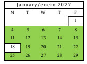 District School Academic Calendar for Hillcrest High (CONT.) for January 2027