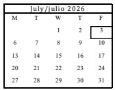 District School Academic Calendar for Hillcrest High (CONT.) for July 2026