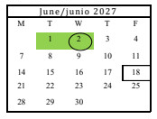 District School Academic Calendar for Hillcrest High (CONT.) for June 2027