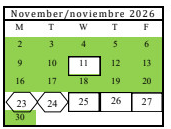 District School Academic Calendar for Hillcrest High (CONT.) for November 2026