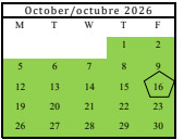 District School Academic Calendar for Hillcrest High (CONT.) for October 2026