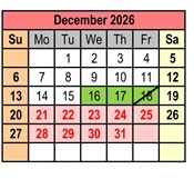 District School Academic Calendar for West Jackson Learning Center for December 2026