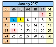 District School Academic Calendar for West Jackson Learning Center for January 2027