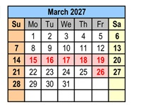 District School Academic Calendar for West Jackson Learning Center for March 2027