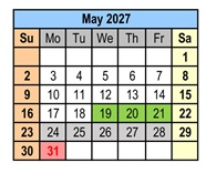 District School Academic Calendar for West Jackson Learning Center for May 2027