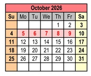 District School Academic Calendar for West Jackson Learning Center for October 2026