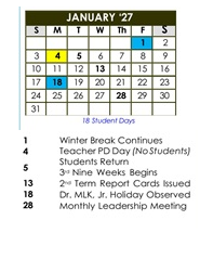 District School Academic Calendar for Davis Magnet School for January 2027