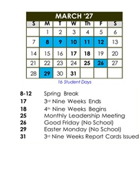 District School Academic Calendar for Davis Magnet School for March 2027