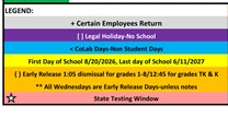 District School Academic Calendar Legend for Anthony (susan B.) Elementary