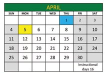 District School Academic Calendar for Jemez Valley Elem for April 2027