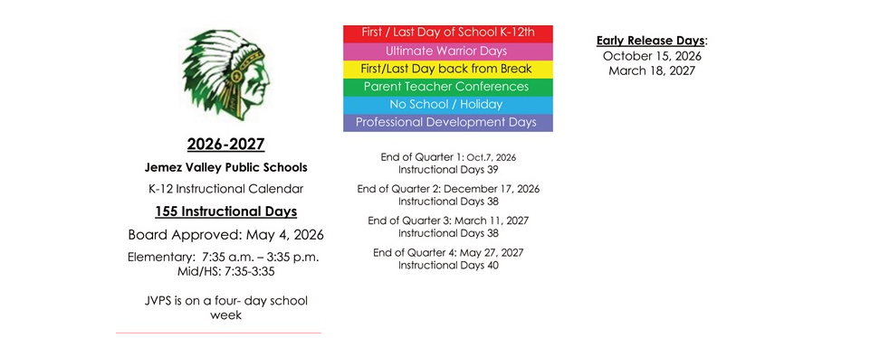 District School Academic Calendar Key for Jemez Valley Elem