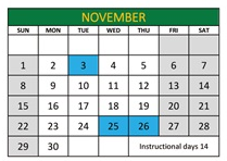 District School Academic Calendar for Jemez Valley Elem for November 2026