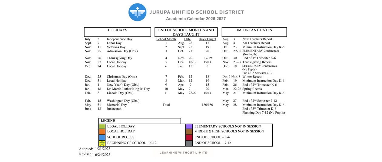 District School Academic Calendar Key for Glen Avon Elementary