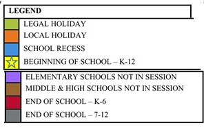 District School Academic Calendar Legend for Glen Avon Elementary
