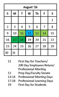 District School Academic Calendar for Capital High School for August 2026
