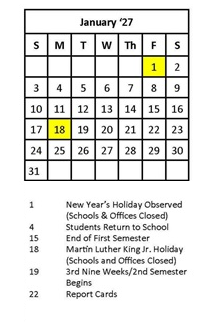 District School Academic Calendar for Capital High School for January 2027