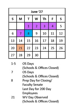 District School Academic Calendar for Capital High School for June 2027