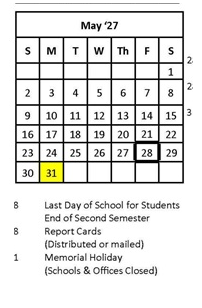 District School Academic Calendar for Capital High School for May 2027