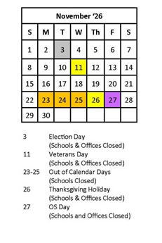 District School Academic Calendar for Capital High School for November 2026