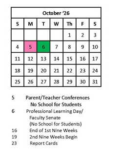 District School Academic Calendar for Capital High School for October 2026