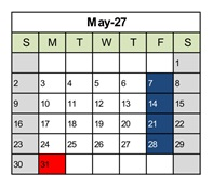 District School Academic Calendar for Stocker Elementary for May 2027
