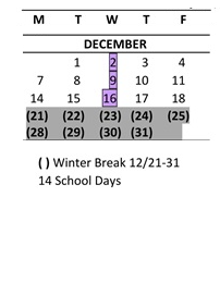 District School Academic Calendar for Carriage Crest Elementary School for December 2026