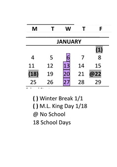 District School Academic Calendar for Carriage Crest Elementary School for January 2027