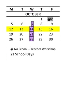District School Academic Calendar for Carriage Crest Elementary School for October 2026