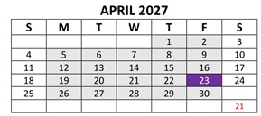 District School Academic Calendar for Thomas Miller Elementary Sch for April 2027