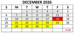 District School Academic Calendar for Thomas Miller Elementary Sch for December 2026