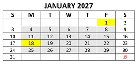 District School Academic Calendar for Thomas Miller Elementary Sch for January 2027