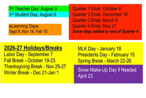 District School Academic Calendar Legend for Thomas Miller Elementary Sch