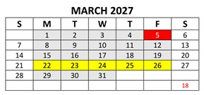 District School Academic Calendar for Thomas Miller Elementary Sch for March 2027