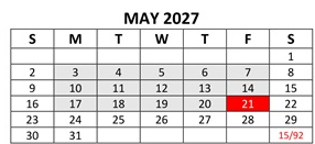 District School Academic Calendar for Thomas Miller Elementary Sch for May 2027