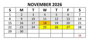 District School Academic Calendar for Thomas Miller Elementary Sch for November 2026