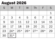 District School Academic Calendar for Emily Dickinson Elementary for August 2026