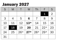 District School Academic Calendar for Emily Dickinson Elementary for January 2027