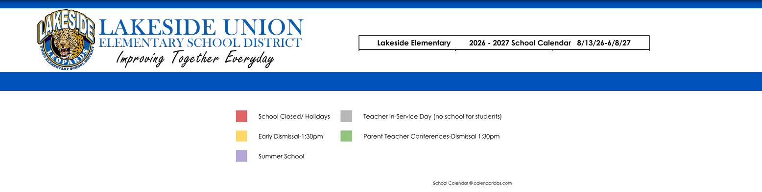 District School Academic Calendar Key for Lakeside Farms Elementary