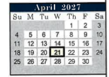 District School Academic Calendar for Purvis Elementary School for April 2027