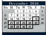 District School Academic Calendar for Purvis Elementary School for December 2026