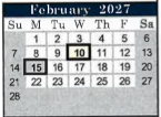 District School Academic Calendar for Purvis Elementary School for February 2027