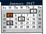 District School Academic Calendar for Purvis Elementary School for January 2027
