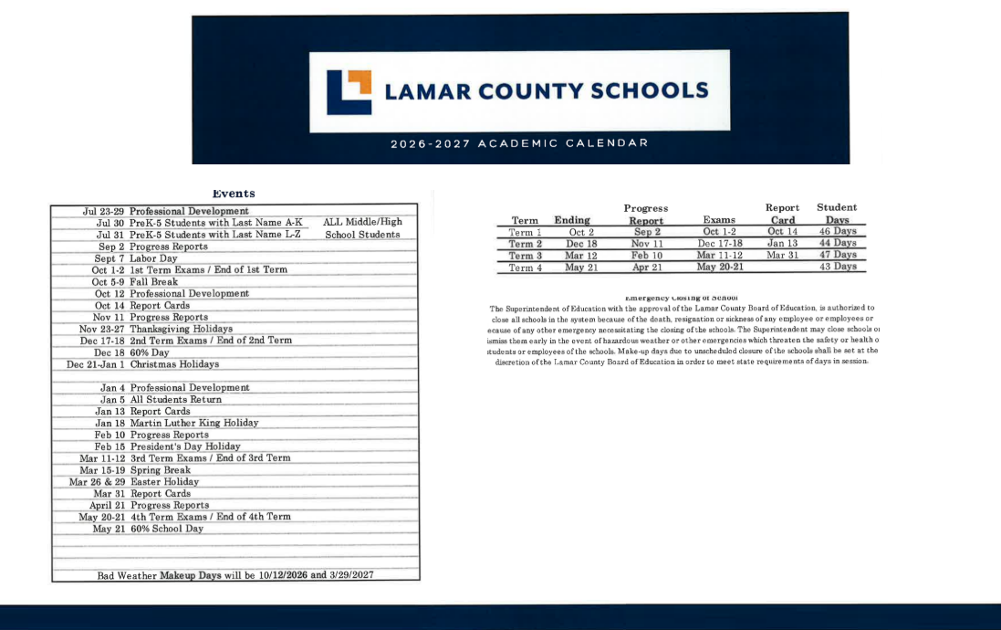 District School Academic Calendar Key for Purvis Elementary School