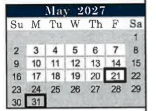 District School Academic Calendar for Purvis Elementary School for May 2027