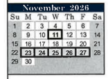 District School Academic Calendar for Purvis Elementary School for November 2026