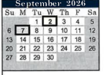 District School Academic Calendar for Purvis Elementary School for September 2026