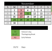 District School Academic Calendar for Endeavour Middle for November 2026