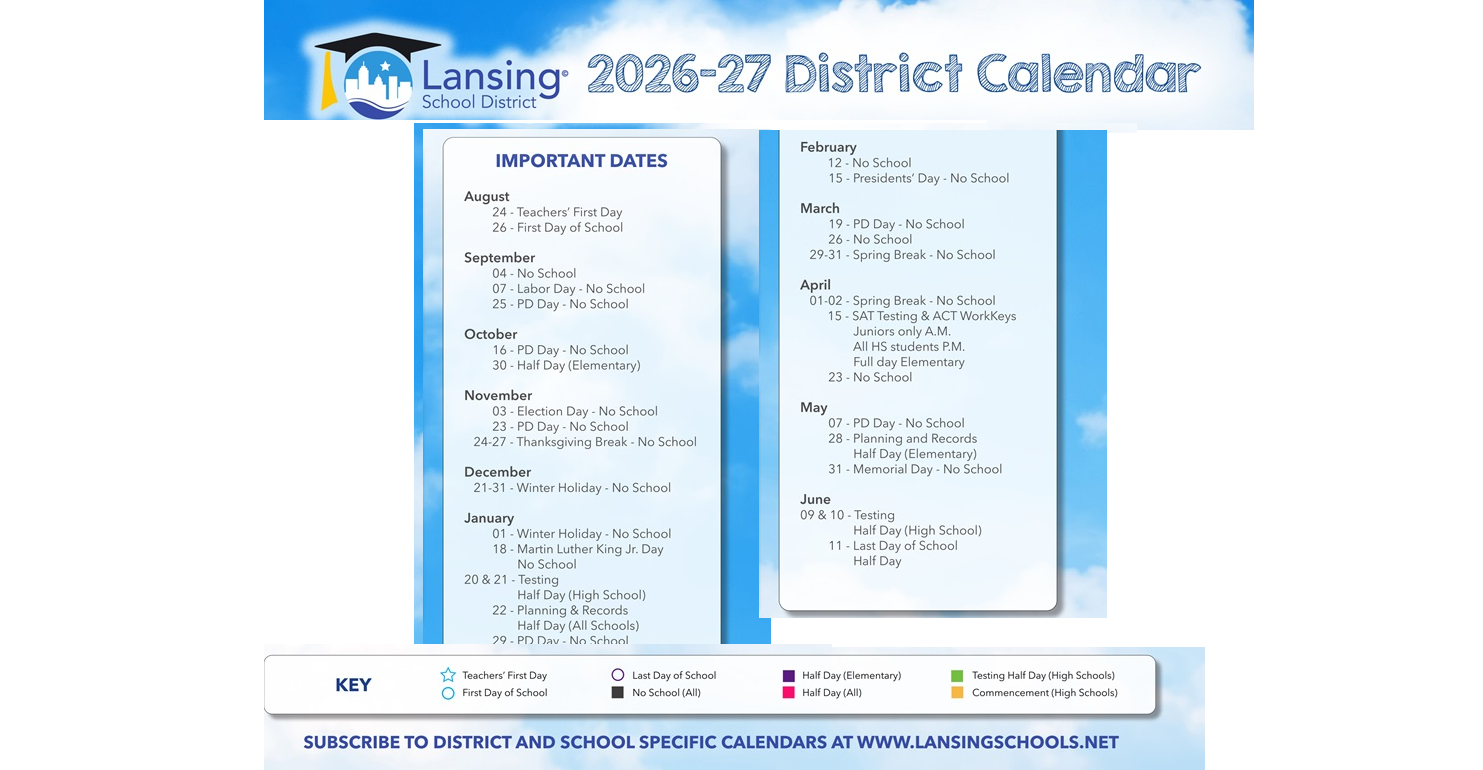 District School Academic Calendar Key for Lyons School